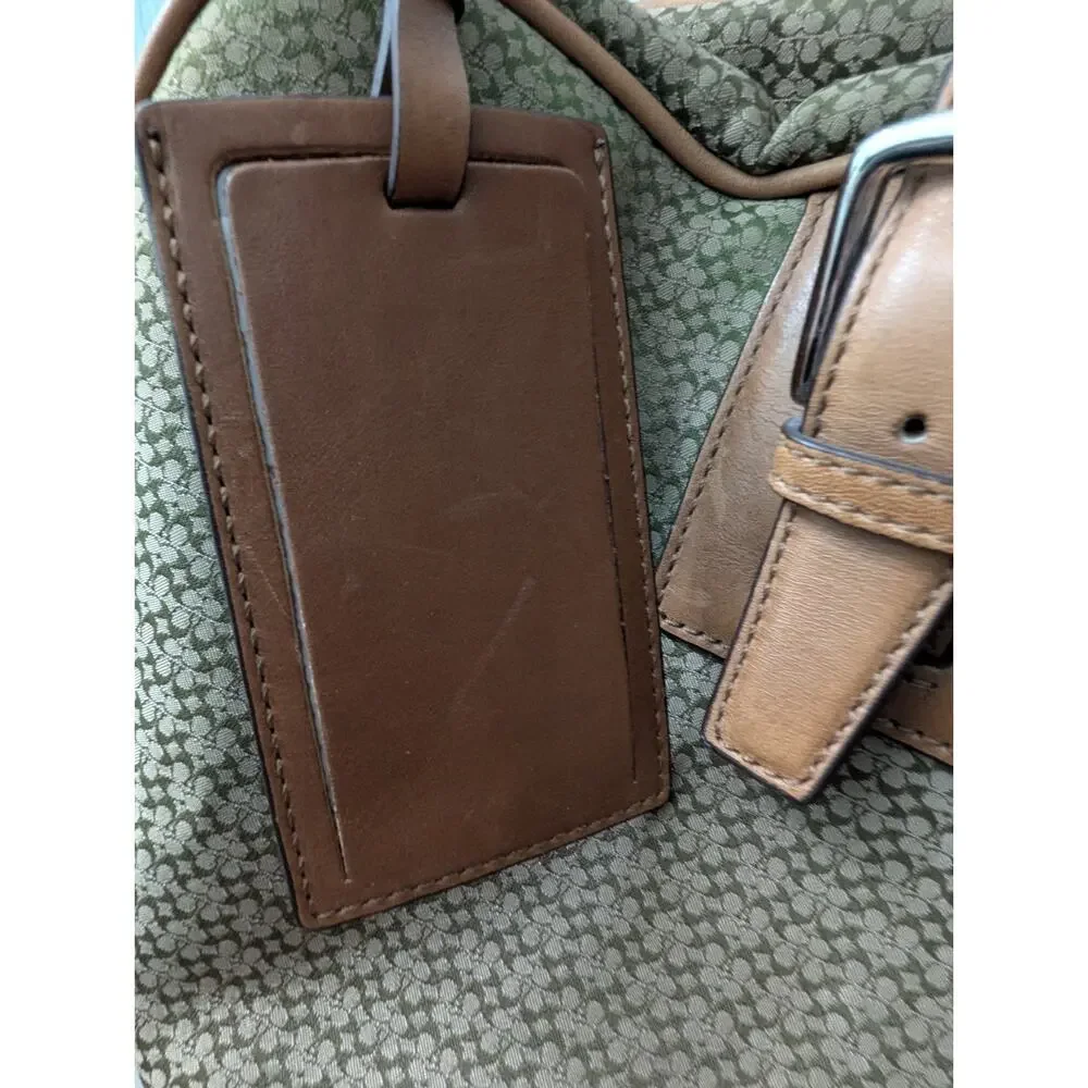 Coach Signature C Monogram Weekender Travel Bag Leather Trim Tan Green RARE
